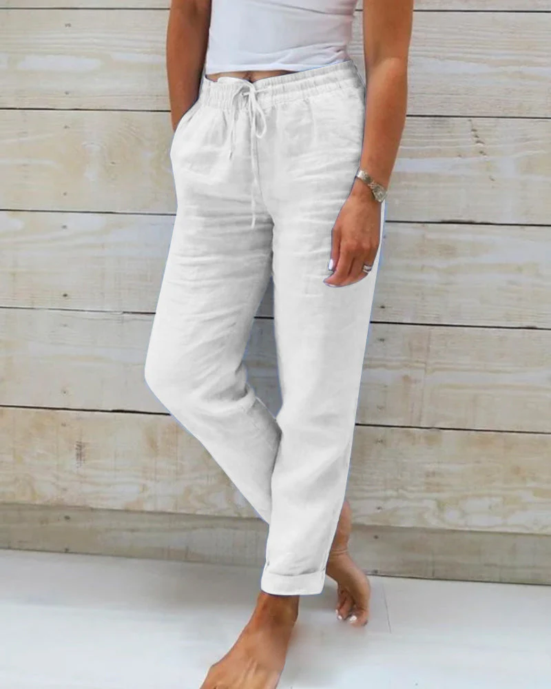 🌸LAST DAY SPECIAL PRICE: £11.99!!🌸Women's Elastic Waist Cotton Linen Casual Pants - Image 3