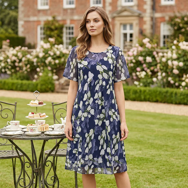 🌸 50% OFF NOW! ✨ Women's Floral A-Line Party Dress – Double-Layer Chiffon, Elegant Print & Knee-Length Fit 👗 - Image 10