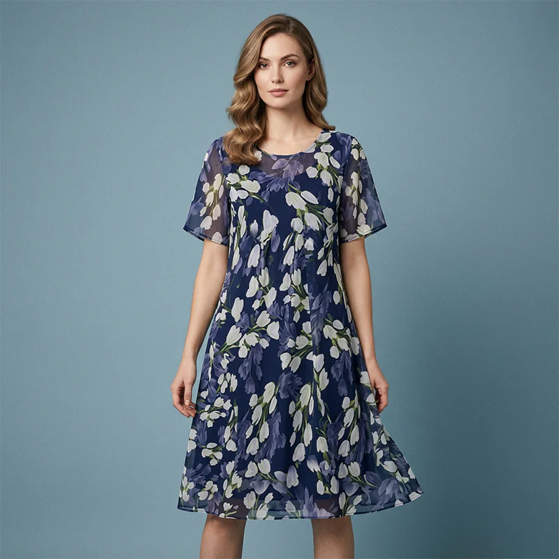 🌸 50% OFF NOW! ✨ Women's Floral A-Line Party Dress – Double-Layer Chiffon, Elegant Print & Knee-Length Fit 👗 - Image 13