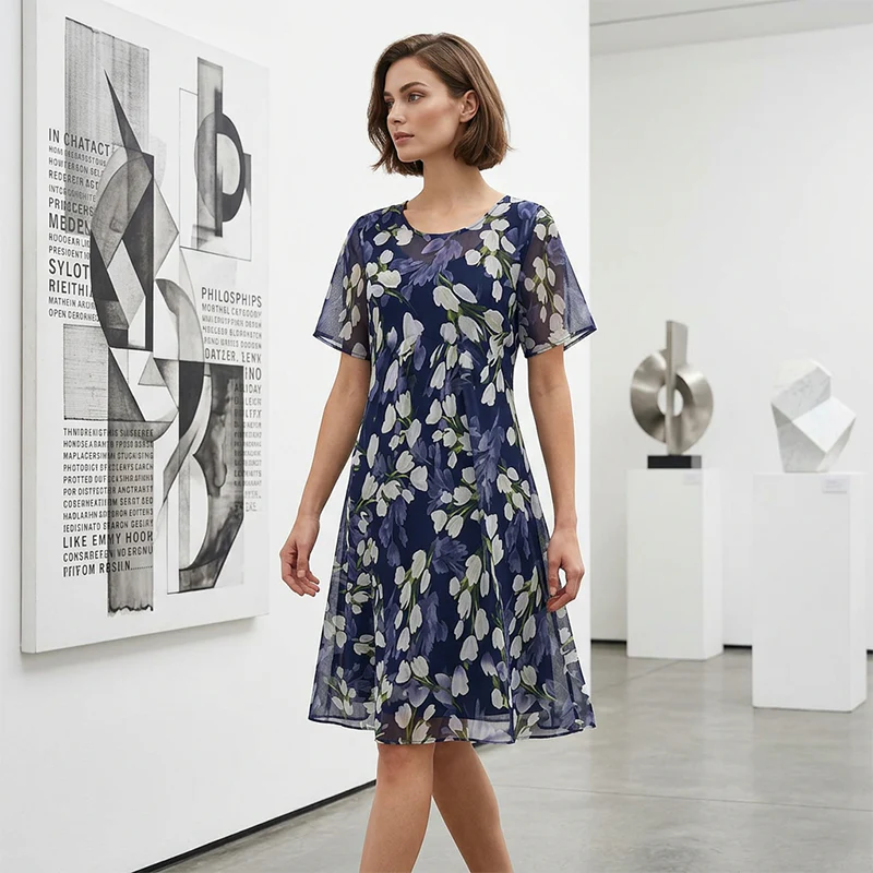 🌸 50% OFF NOW! ✨ Women's Floral A-Line Party Dress – Double-Layer Chiffon, Elegant Print & Knee-Length Fit 👗 - Image 14