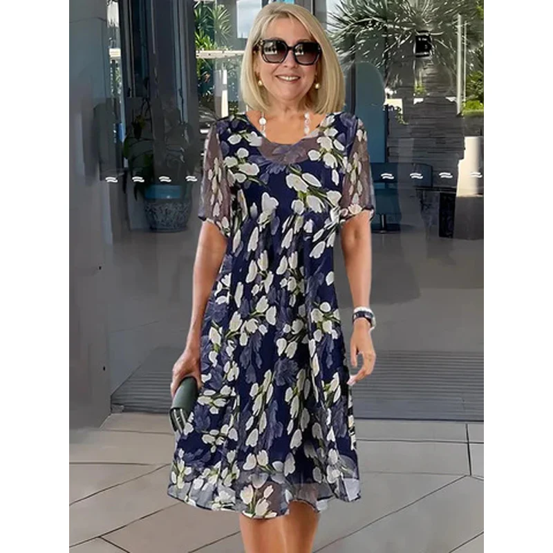 🌸 50% OFF NOW! ✨ Women's Floral A-Line Party Dress – Double-Layer Chiffon, Elegant Print & Knee-Length Fit 👗 - Image 15