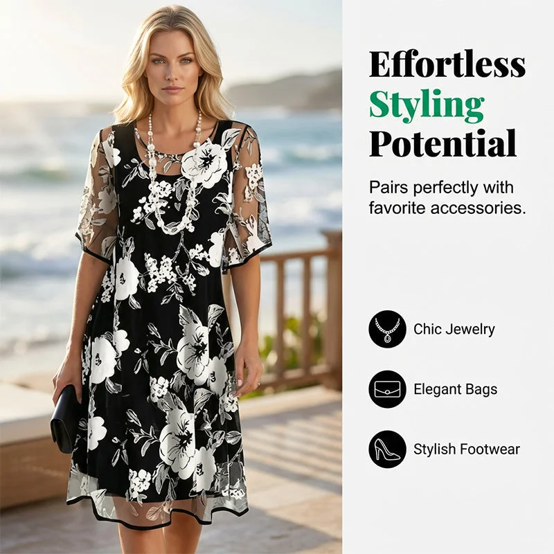 🌸 50% OFF NOW! ✨ Women's Floral A-Line Party Dress – Double-Layer Chiffon, Elegant Print & Knee-Length Fit 👗 - Image 18