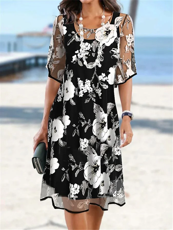 🌸 50% OFF NOW! ✨ Women's Floral A-Line Party Dress – Double-Layer Chiffon, Elegant Print & Knee-Length Fit 👗 - Image 19