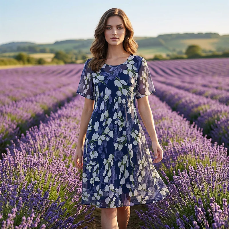 🌸 50% OFF NOW! ✨ Women's Floral A-Line Party Dress – Double-Layer Chiffon, Elegant Print & Knee-Length Fit 👗 - Image 2