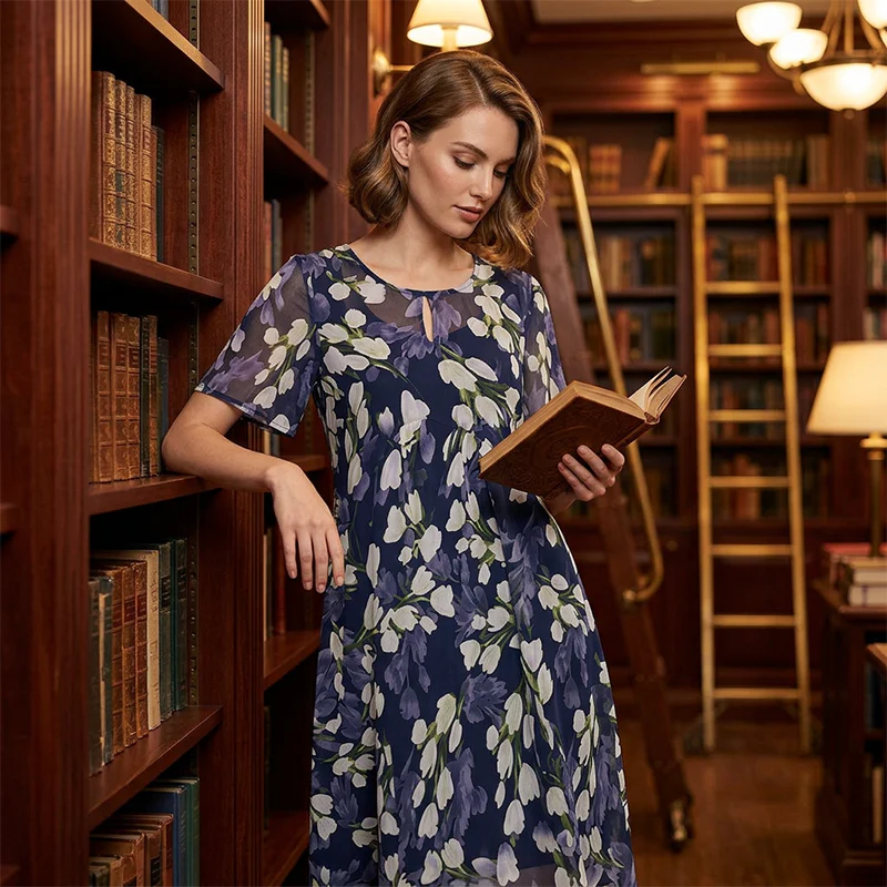 🌸 50% OFF NOW! ✨ Women's Floral A-Line Party Dress – Double-Layer Chiffon, Elegant Print & Knee-Length Fit 👗 - Image 9