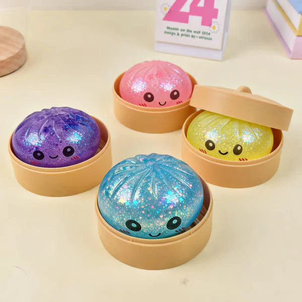 🥳2026 HOT SALE💞50K+ SOLD!👵🥟Glitter Dumpling Squishy Steamer Blind Box Surprise Squeeze Fun✨ - Image 5