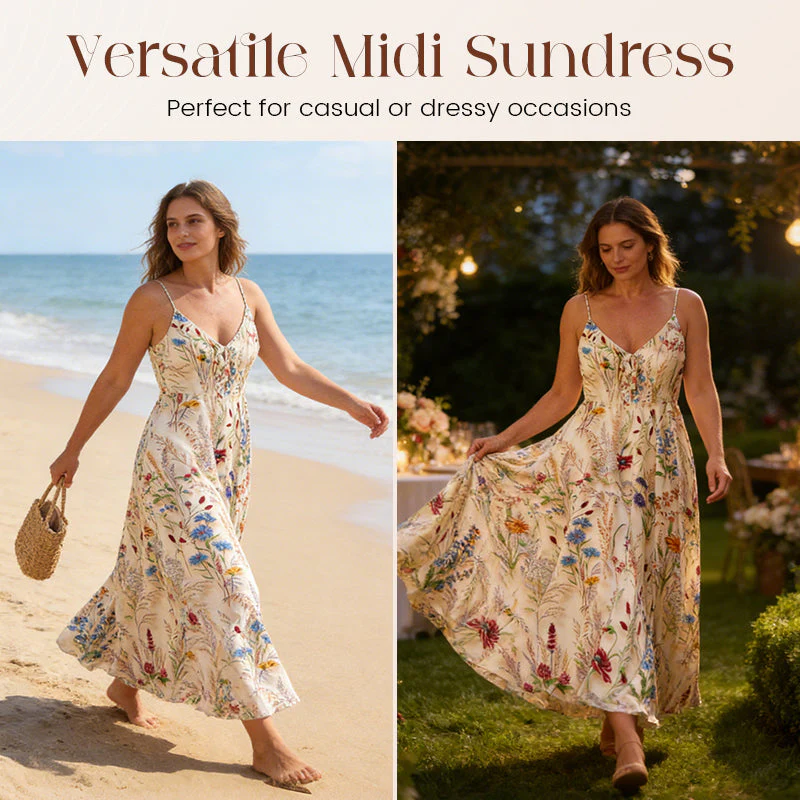 💐Spring Hot Sale 50% OFF!!🌿🌸Plus Size Floral Print Spaghetti Strap Midi Dress - Image 4