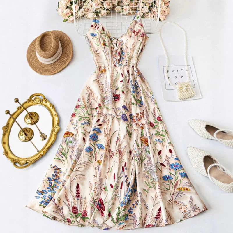 💐Spring Hot Sale 50% OFF!!🌿🌸Plus Size Floral Print Spaghetti Strap Midi Dress - Image 9