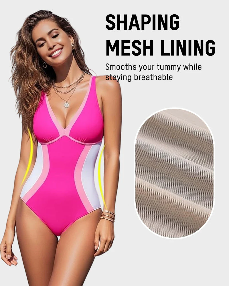 👙2026 NEW TYPE 50% OFF✨Women's Color Block Shapewear One Piece Swimsuit - Image 4