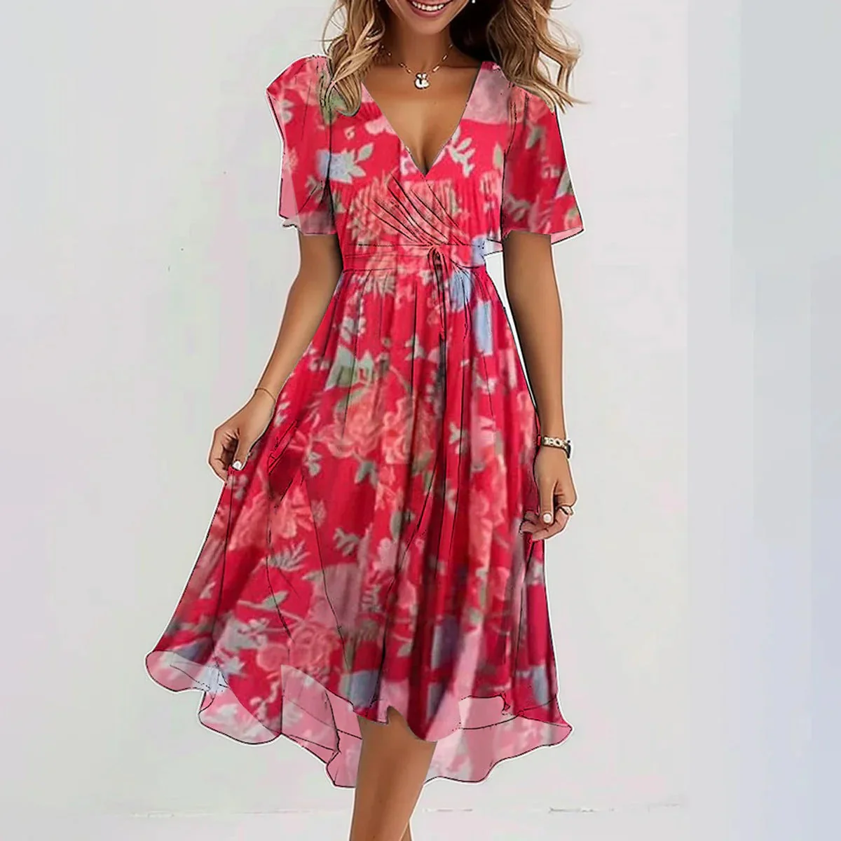 🔥50% OFF Sale✨Special Blue Short Sleeve Midi Dress - Image 2