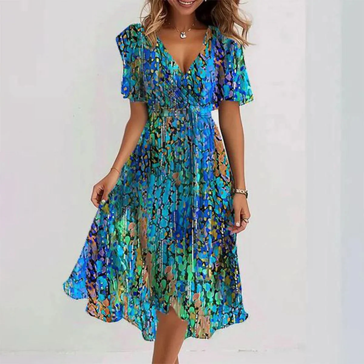 🔥50% OFF Sale✨Special Blue Short Sleeve Midi Dress - Image 3