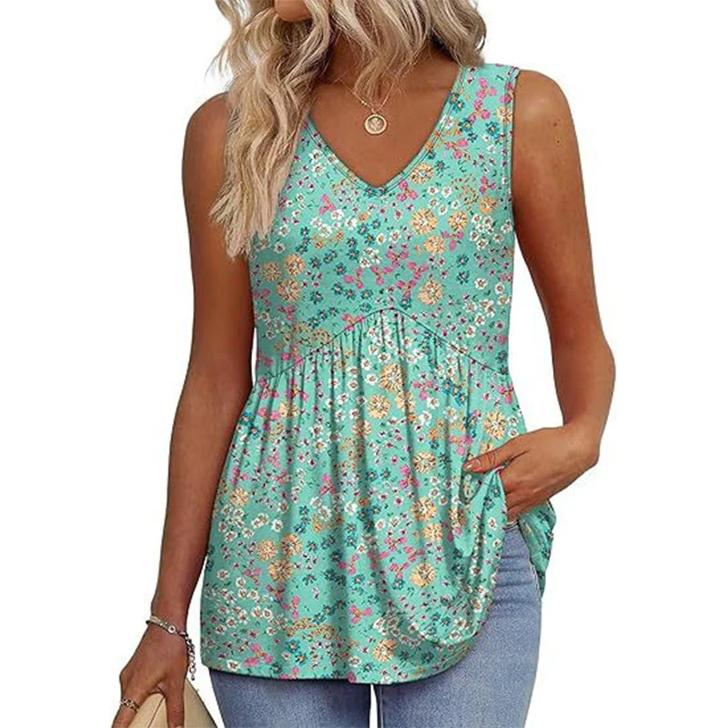 🔥 Last Day Special Price :£12.99!!👚Women's Print Flowy Sleeveless V Neck Peplum Tank Tops - Image 3