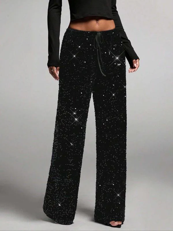 🎅LAST DAY SALE 50% OFF💖Women's Sequin Sparkle Wide Leg Pants with Elastic Waistband - Image 3
