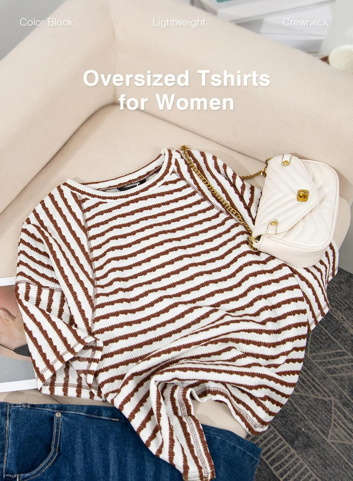 🔥LIMITED TIME SALE 50% OFF⚡50K+ SOLD💕🔥Women's Oversized Striped Color Block Summer T-Shirt - Image 8