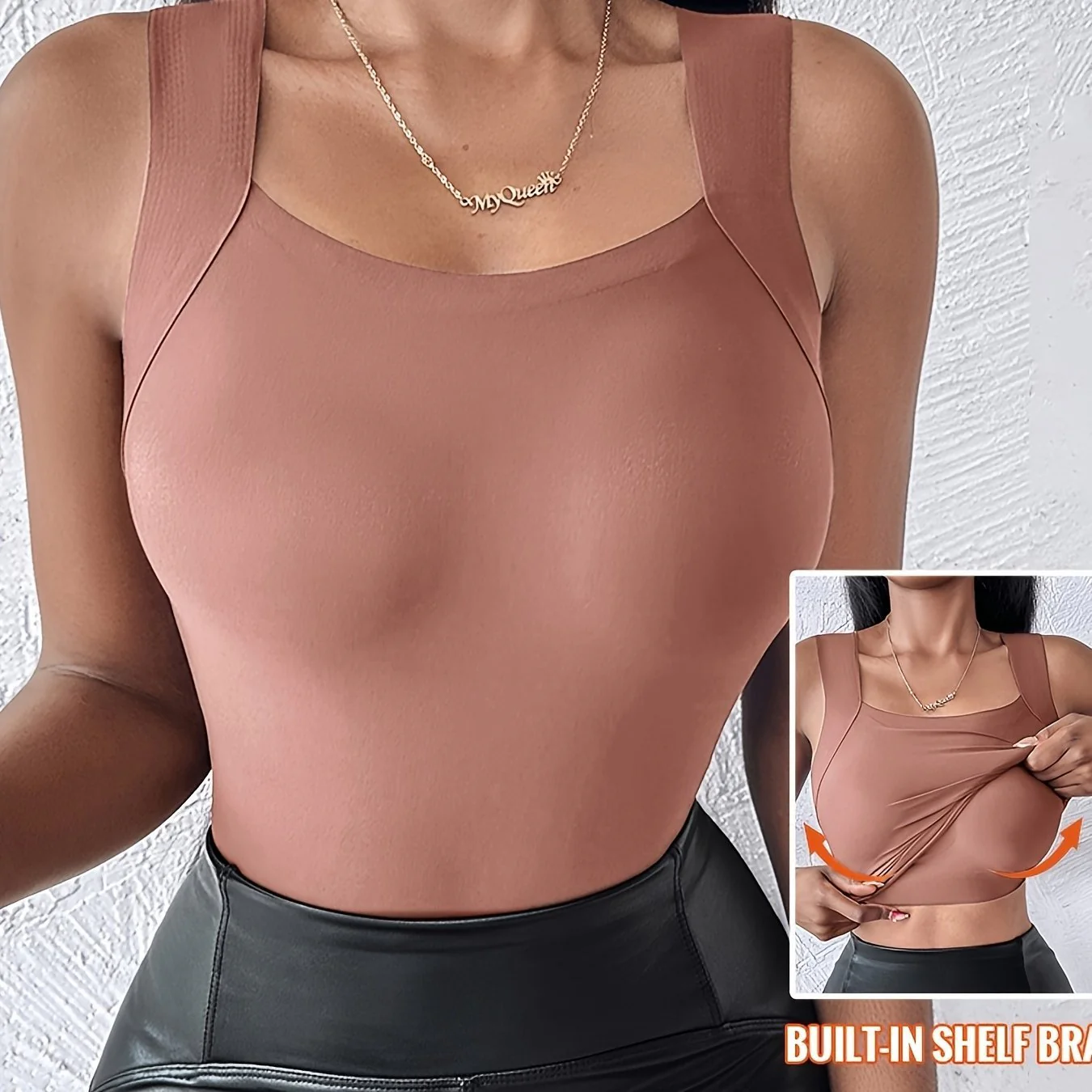 🏆Last Day Special Price £8.99💐Women's U Neck Thermal Tank Tops with Built-In Bra - Image 12