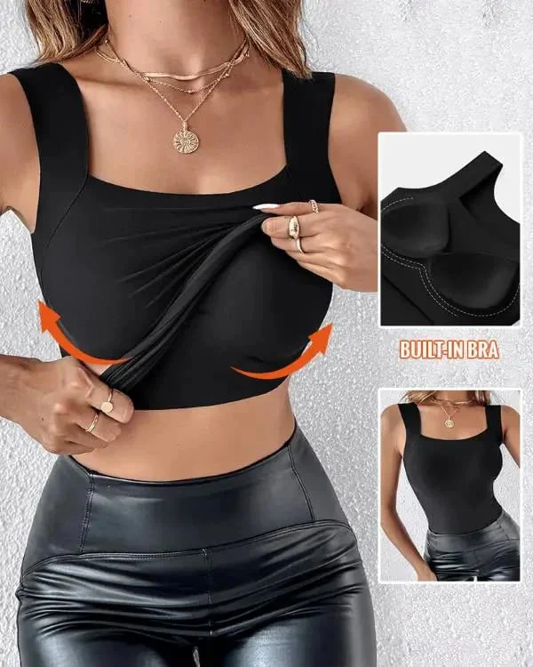 🏆Last Day Special Price £8.99💐Women's U Neck Thermal Tank Tops with Built-In Bra - Image 2