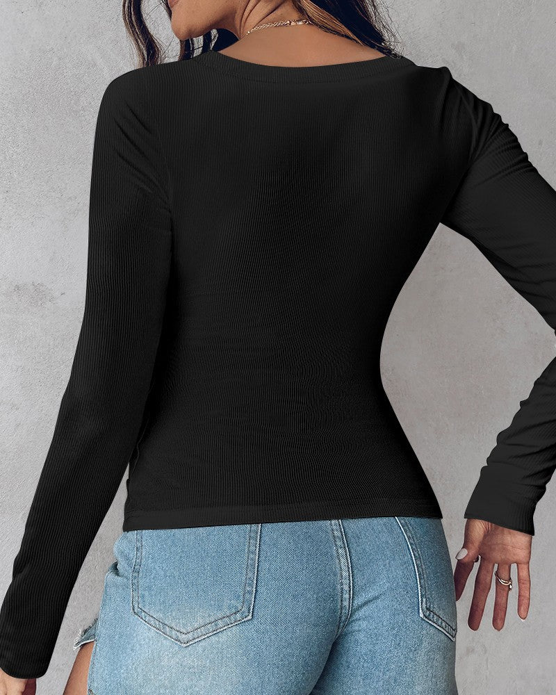 ⏰Last Call 49% OFF⚡70K+ SOLDWomens U-Neck Built-in Bra Long Sleeve Ribbed Top Shirts Elegant Skinny Fit Fabric - Image 19