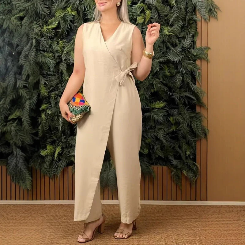 🌸Limited-time offer 50% OFF🌸Women's Solid Color Casual V-Neck Tied Jumpsuit - Image 2