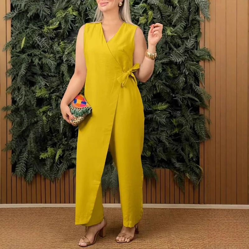 🌸Limited-time offer 50% OFF🌸Women's Solid Color Casual V-Neck Tied Jumpsuit - Image 5