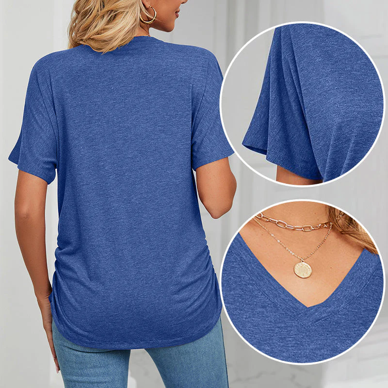 🌸Last Day Promotion:ONLY £9.99!!🌸Women's V-Neck Loose Soft Solid Color Short Sleeve Top - Image 5