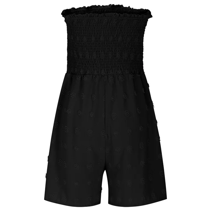 🎉Last Day Promotion 50% OFF💃Women's Strapless Frill Trim Shirred Tie Front Wide Leg Tube Romper - Image 10
