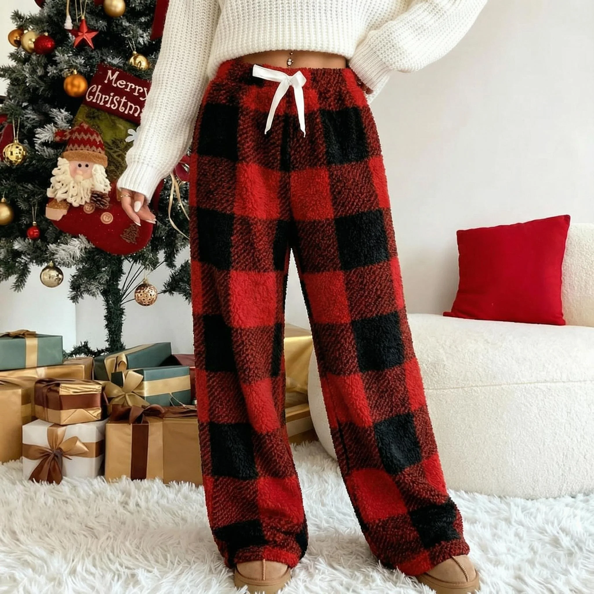 🎅LAST DAY SALE 50% OFF🔥Winter Vintage Plaid Elastic Straight Loose Thick Warm Casual Pants - Image 10