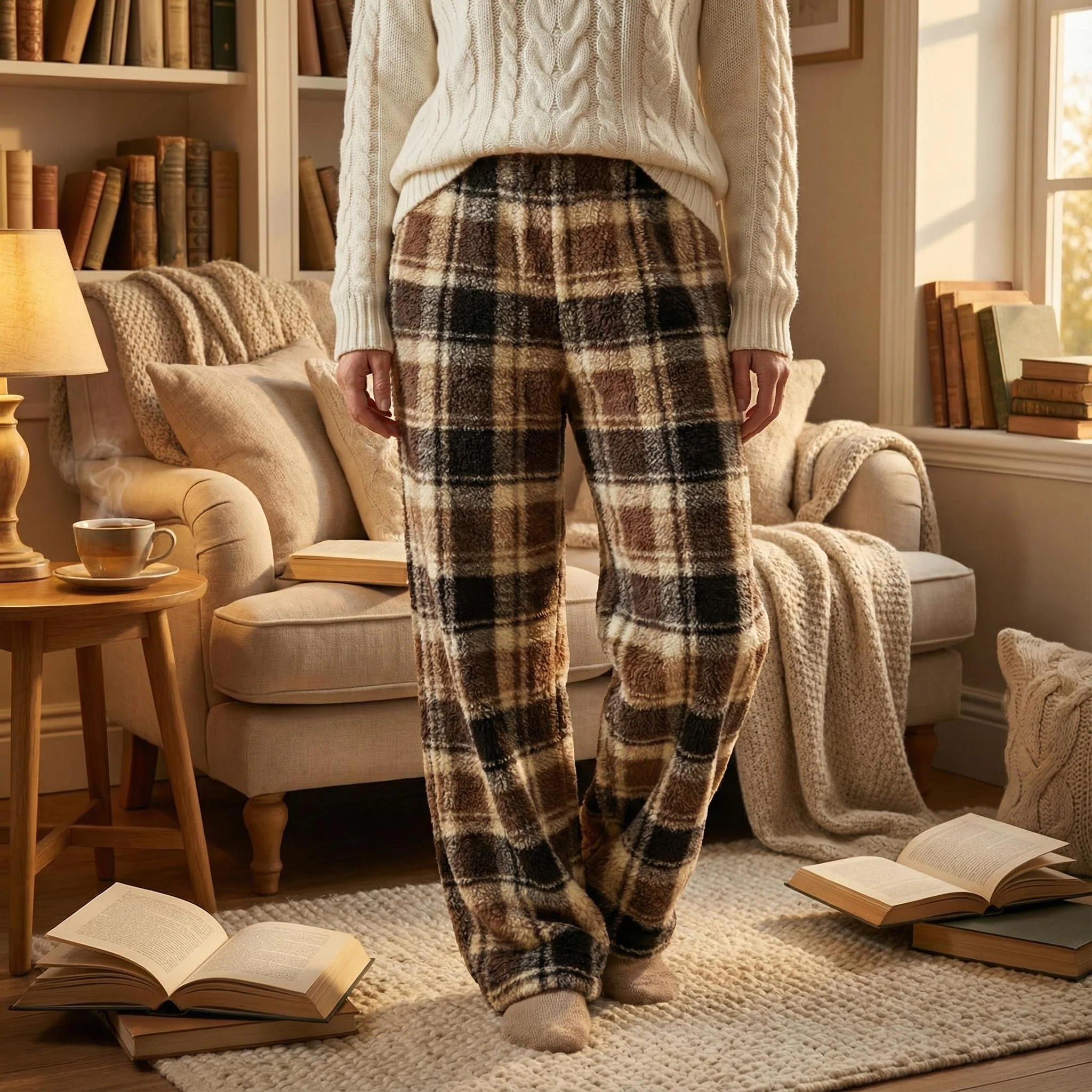 🎅LAST DAY SALE 50% OFF🔥Winter Vintage Plaid Elastic Straight Loose Thick Warm Casual Pants - Image 11