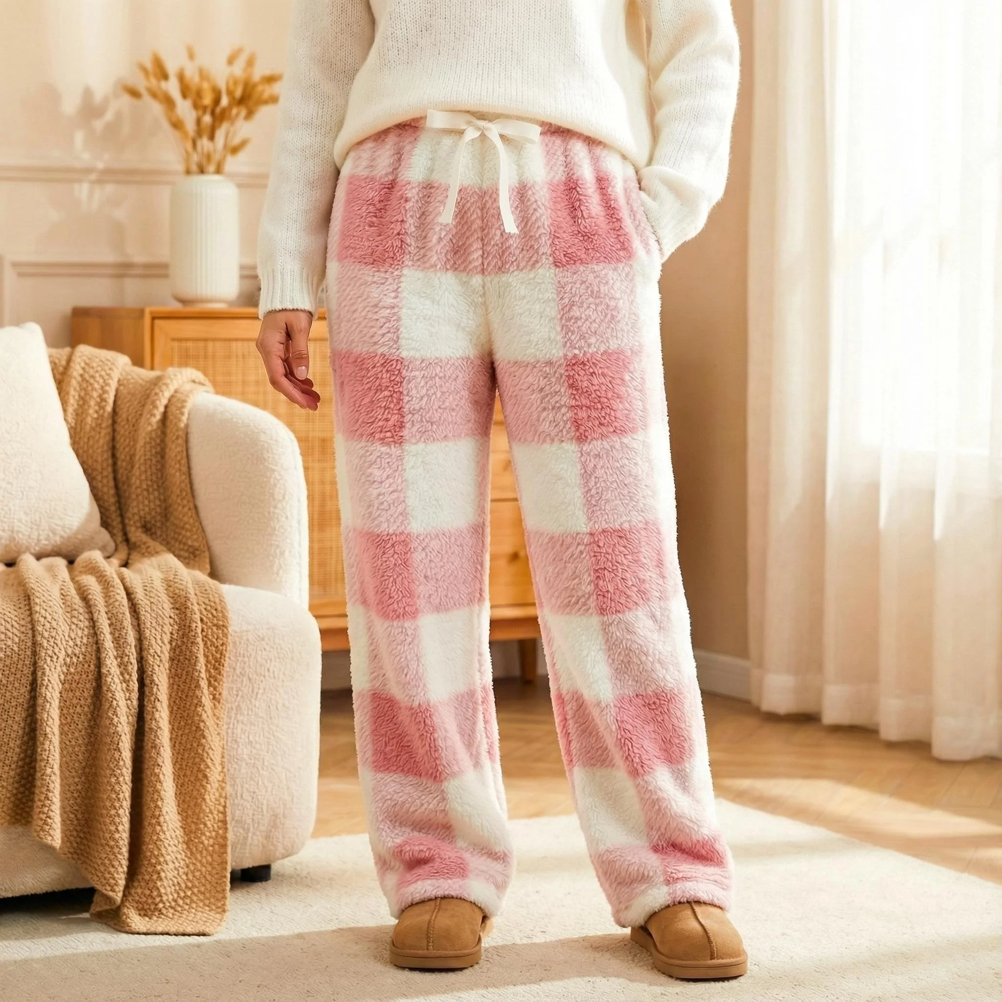 🎅LAST DAY SALE 50% OFF🔥Winter Vintage Plaid Elastic Straight Loose Thick Warm Casual Pants - Image 8