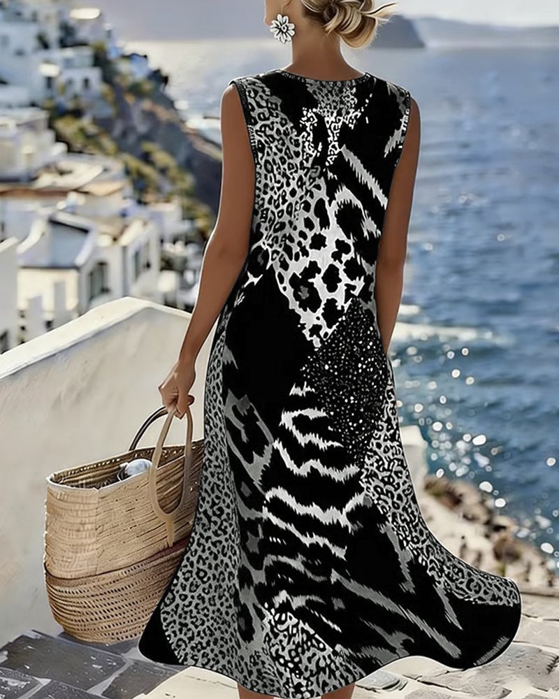 🎁Mother's Day Special Sale 50% OFF!💐Patchwork Leopard Print Sleeveless Long Dress - Image 3