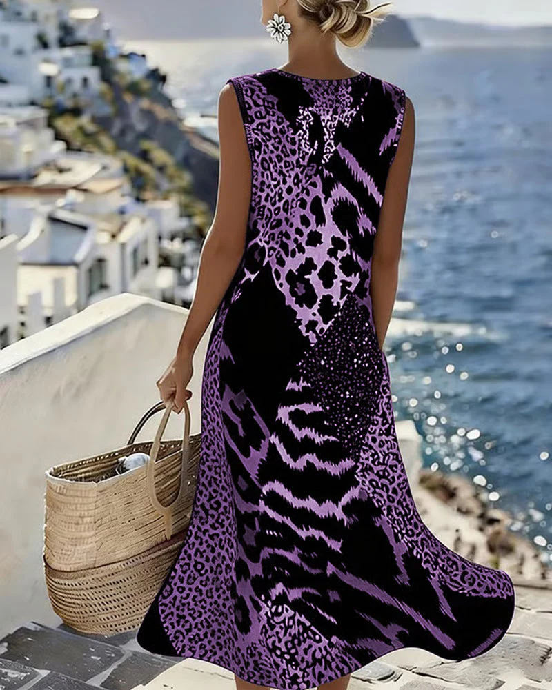 🎁Mother's Day Special Sale 50% OFF!💐Patchwork Leopard Print Sleeveless Long Dress - Image 4