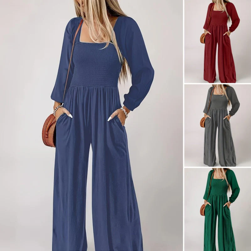 🏆LAST DAY £19.90 💎Women's Casual Long Sleeve Wide Leg Pants Jumpsuit
