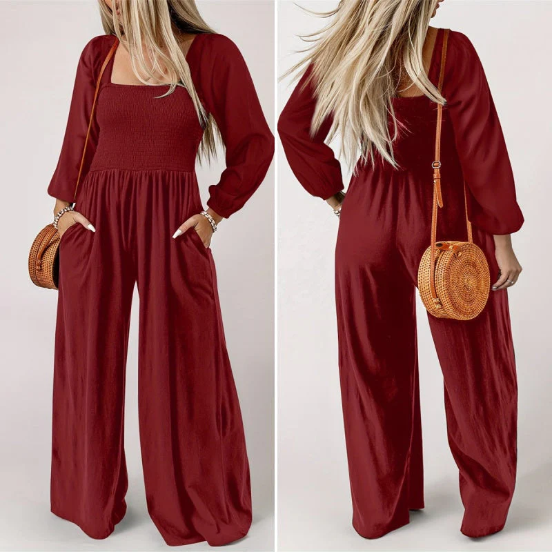 🏆LAST DAY £19.90 💎Women's Casual Long Sleeve Wide Leg Pants Jumpsuit - Image 12
