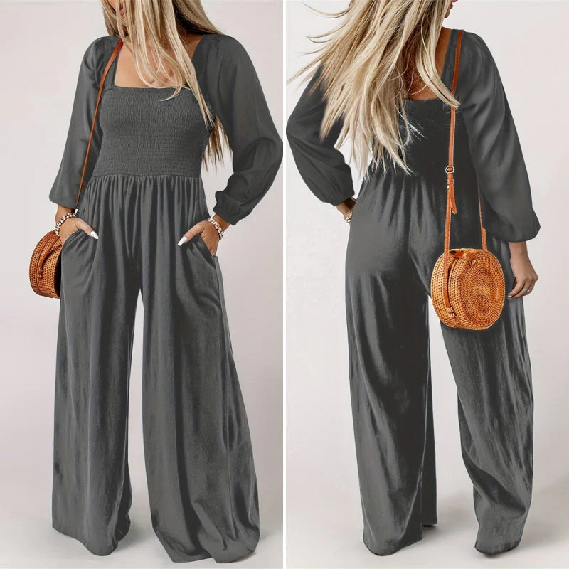 🏆LAST DAY £19.90 💎Women's Casual Long Sleeve Wide Leg Pants Jumpsuit - Image 13