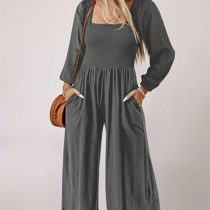 🏆LAST DAY £19.90 💎Women's Casual Long Sleeve Wide Leg Pants Jumpsuit - Image 4