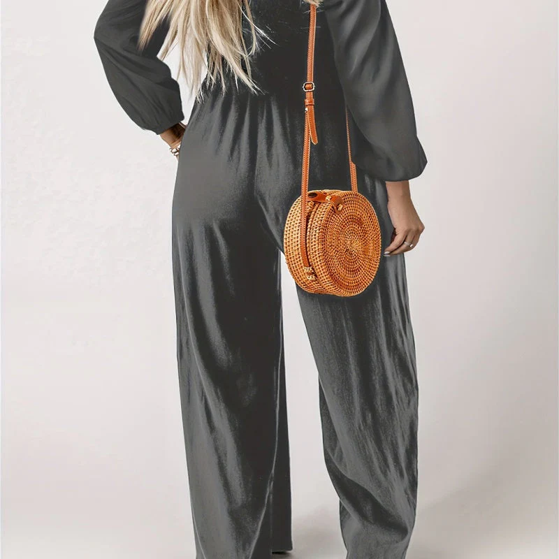 🏆LAST DAY £19.90 💎Women's Casual Long Sleeve Wide Leg Pants Jumpsuit - Image 5