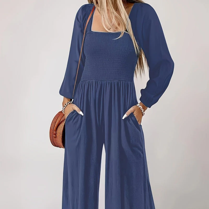 🏆LAST DAY £19.90 💎Women's Casual Long Sleeve Wide Leg Pants Jumpsuit - Image 6