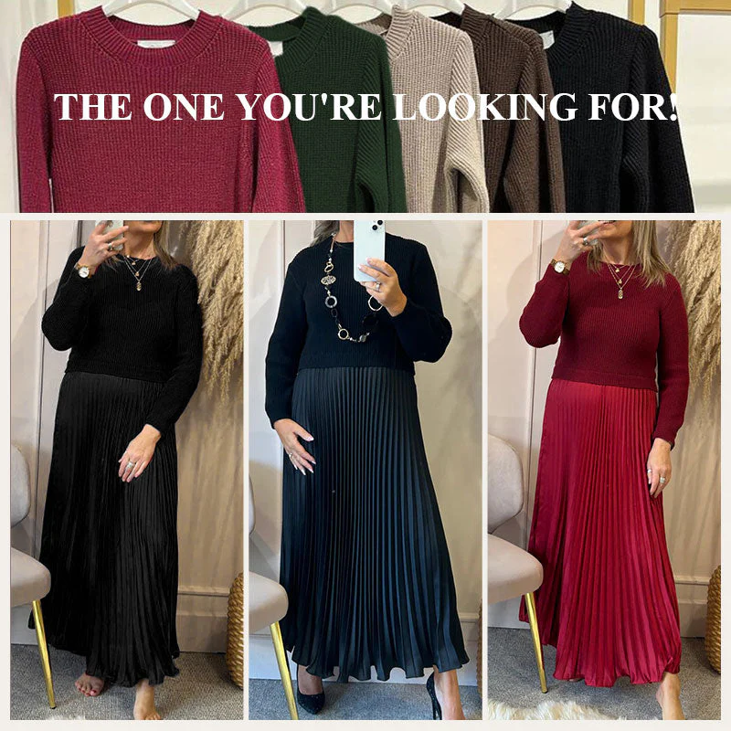 🔥Hot Sale 50% OFF!!⚡50K+ SOLD!❄️🔥Women's Solid Color Long Sleeve Jumper & Pleated Bottom Dress - Image 3