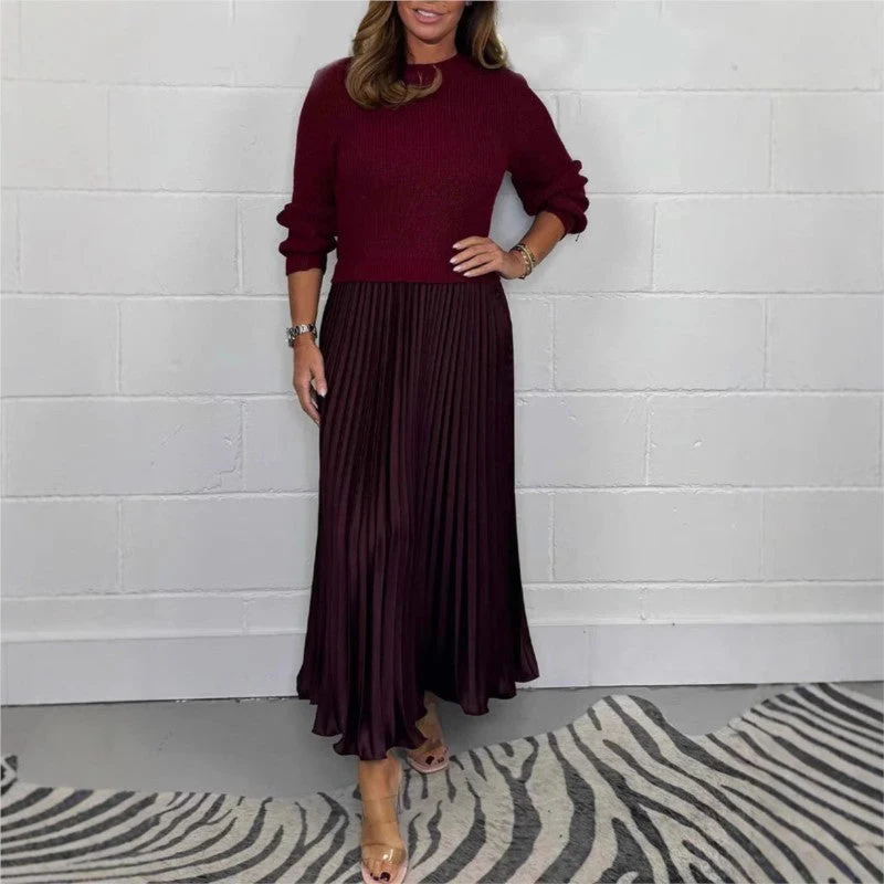 🔥Hot Sale 50% OFF!!⚡50K+ SOLD!❄️🔥Women's Solid Color Long Sleeve Jumper & Pleated Bottom Dress - Image 9