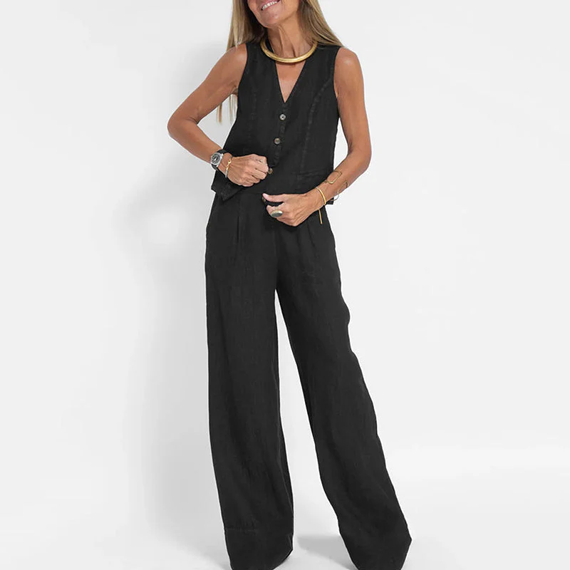 Women's Two-Piece Linen Vest and Wide-Leg Pants Set - Image 13