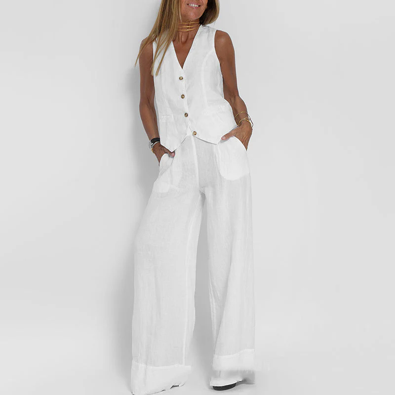 Women's Two-Piece Linen Vest and Wide-Leg Pants Set - Image 16