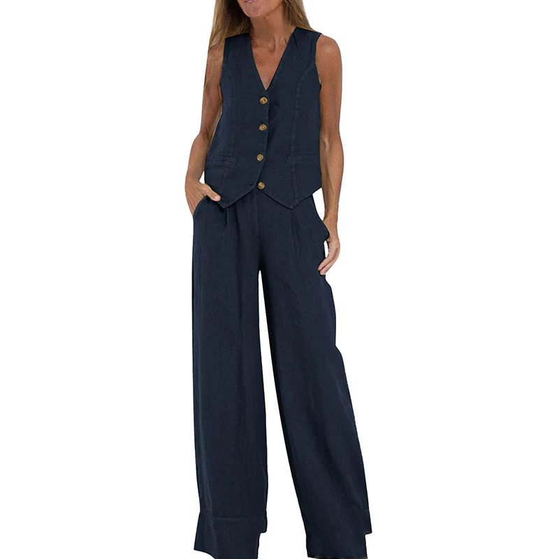 Women's Two-Piece Linen Vest and Wide-Leg Pants Set - Image 17