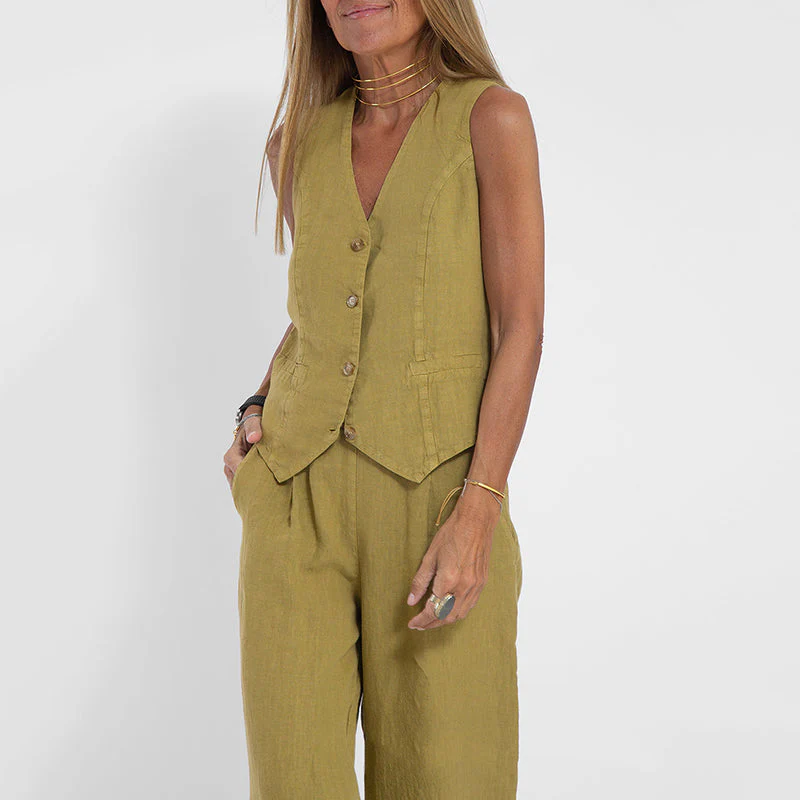 Women's Two-Piece Linen Vest and Wide-Leg Pants Set - Image 4